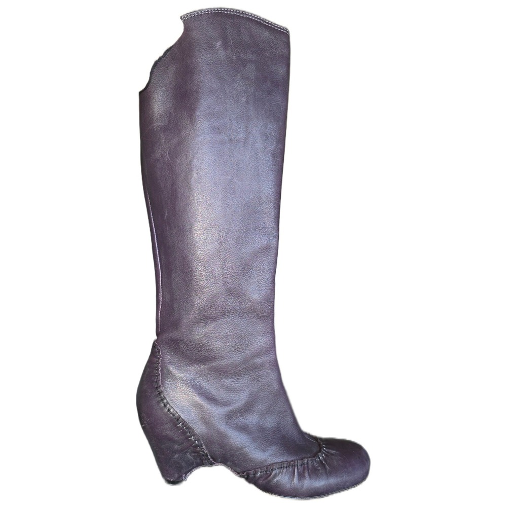 Vintage Corso Como Dark Purple Leather Tall‎ Boots Kitten Heel Made in Brazil  8